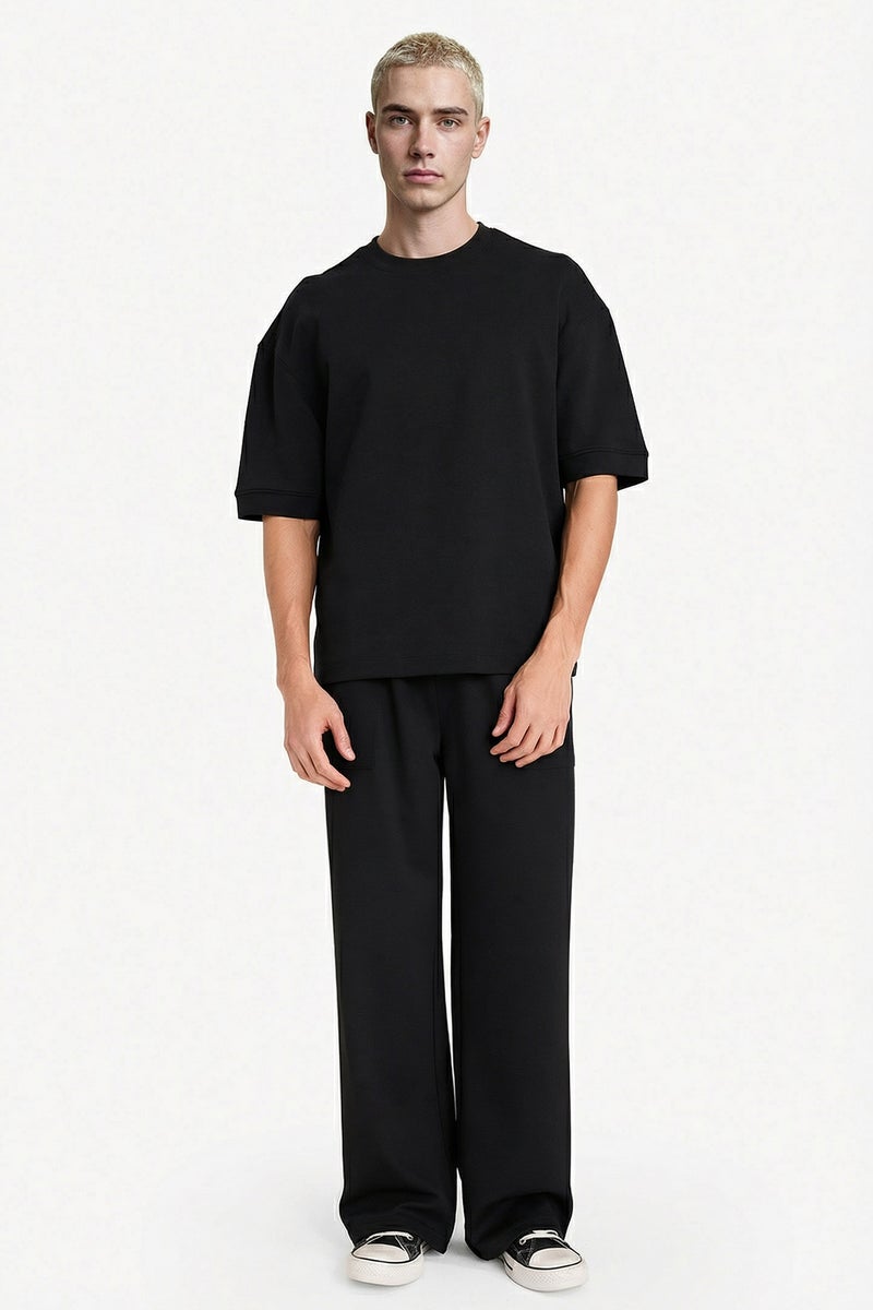 DeFacto Black Man Loose Fit Crew Neck Heavy Fabric Basic T-shirt Casual - Image 2